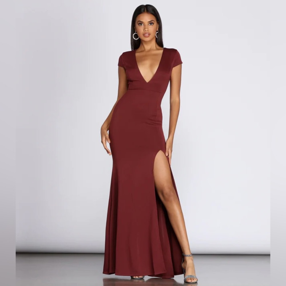 Raven Cap Sleeve Evening Gown